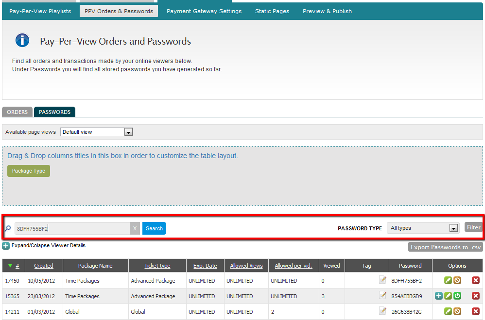 PPV Orders Search